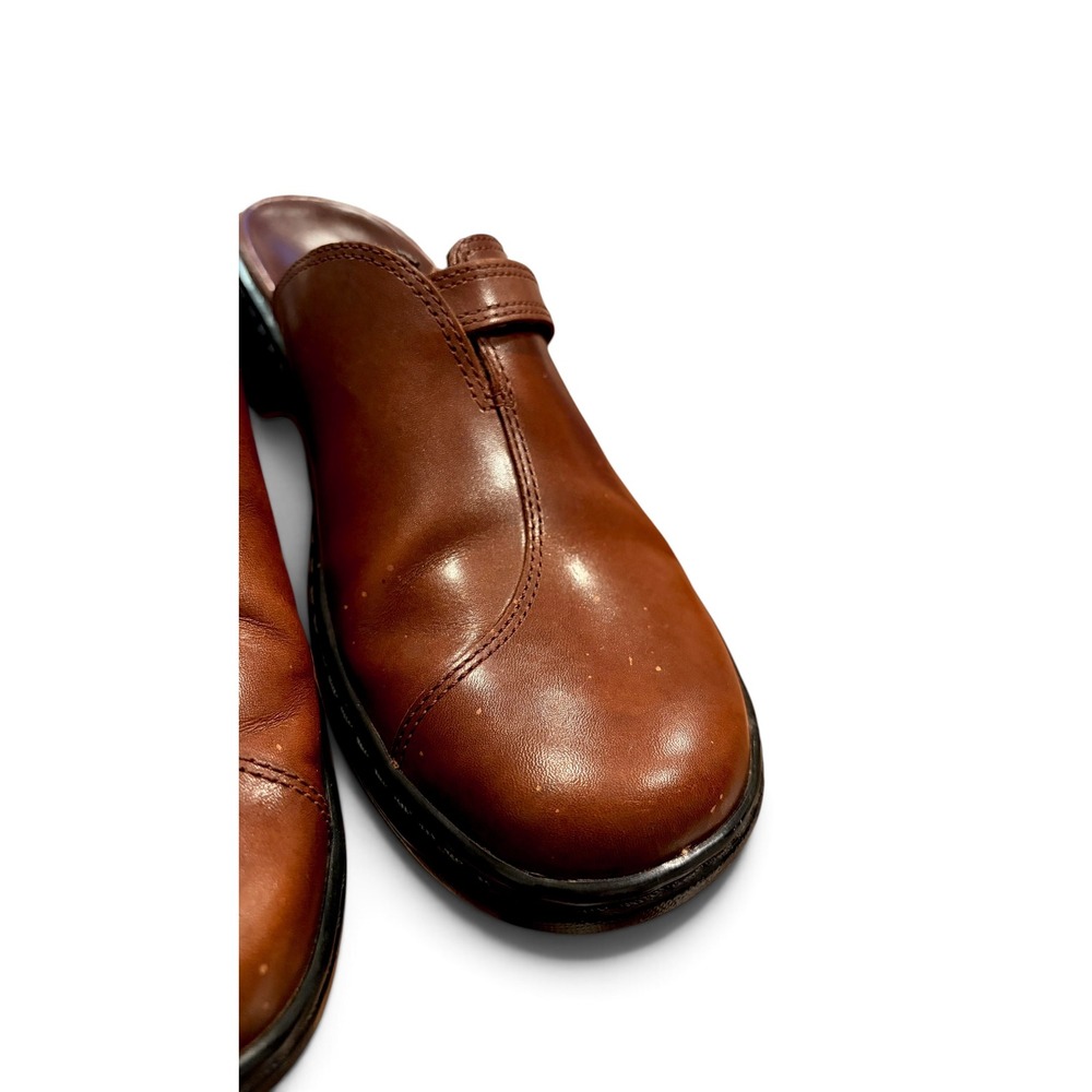 Y2K Clarks Leather Mules Women 8.5 Brown Low Wedge Slip On Comfort Clogs - Picture 6 of 7